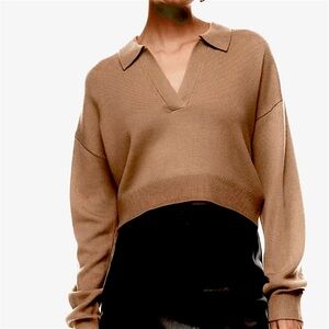 ARITZIA Wilfred XS 100% wool Polo Tan Camel Sweater PTP 18”+ FREE TED BAKER